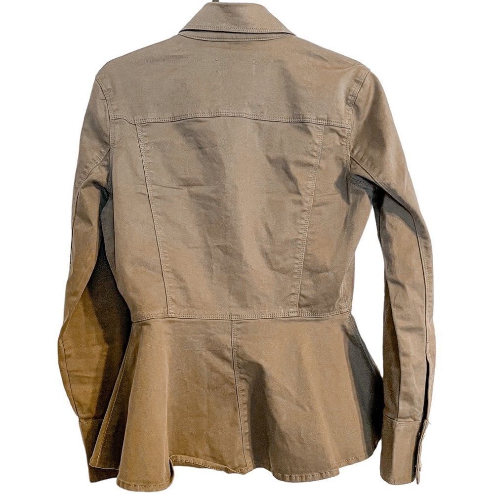 Frame Button Front Peplum Denim Jacket Army Green - image 6